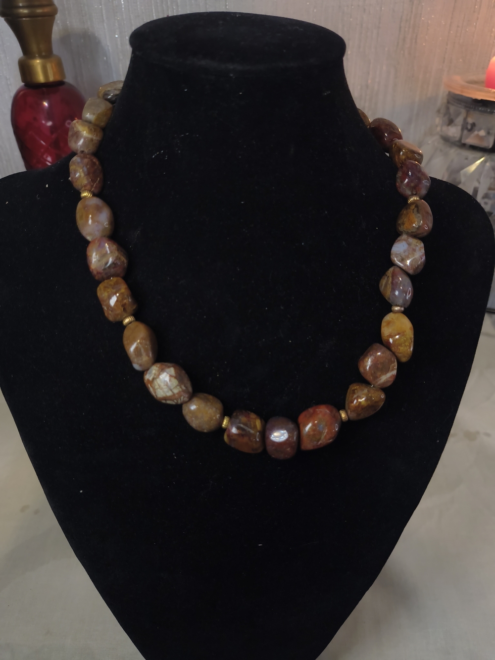 Vintage Artisan 925 Sterling Silver Gold Vermeil Natural Mookaite Jasper